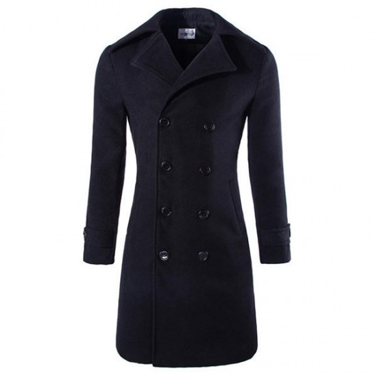 Autumn Winter Mens Turn-down Collar Warm Long Trench Coat Fashion Casual Style Pea Coat