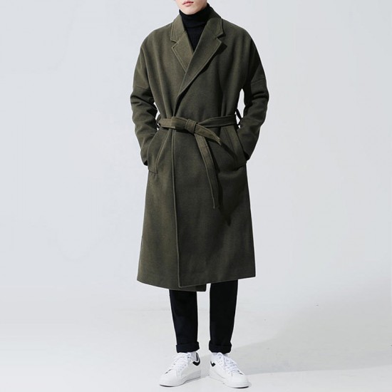 ChArmkpR Mens Drawstring Mid-long Fashion Busniess Trench Coat