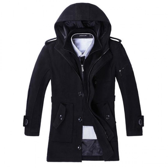 Fall Winter Mens Trench Coat Long Section Coat Large Size Fashion Casual Hooded Coat