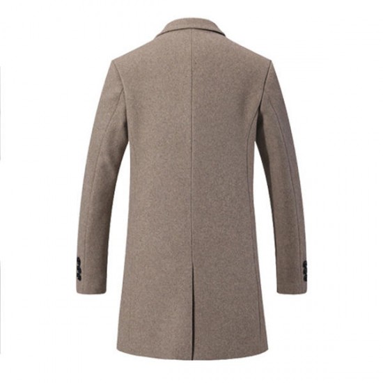 Man's Casual Business Fashion Warm Wool Trench Coat Medium Long Style Turn Down Collar Jacket