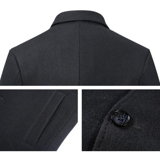 Man's Casual Business Fashion Warm Wool Trench Coat Medium Long Style Turn Down Collar Jacket