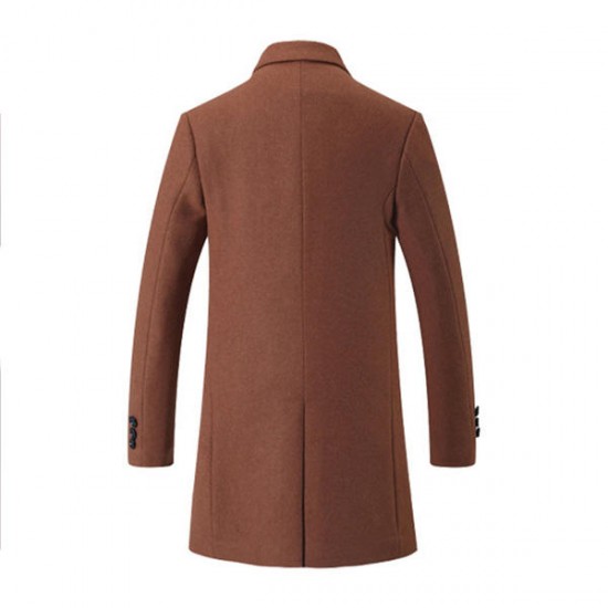 Man's Casual Business Fashion Warm Wool Trench Coat Medium Long Style Turn Down Collar Jacket