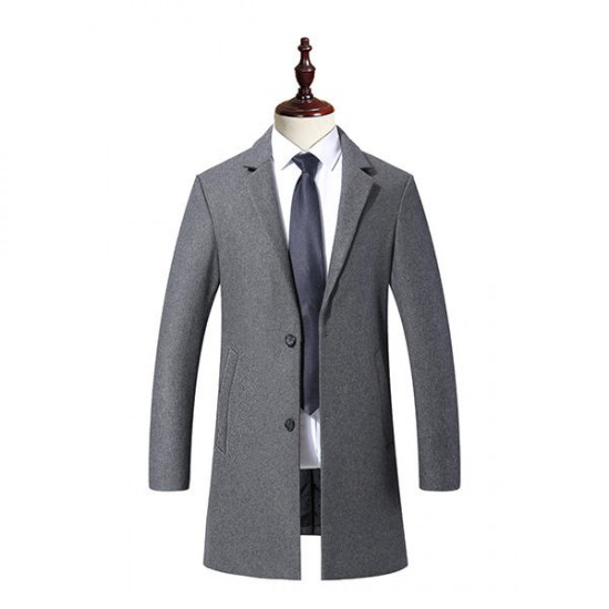 Man's Casual Business Fashion Warm Wool Trench Coat Medium Long Style Turn Down Collar Jacket