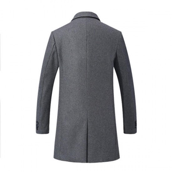 Man's Casual Business Fashion Warm Wool Trench Coat Medium Long Style Turn Down Collar Jacket