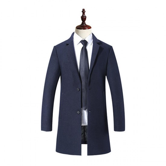Man's Casual Business Fashion Warm Wool Trench Coat Medium Long Style Turn Down Collar Jacket