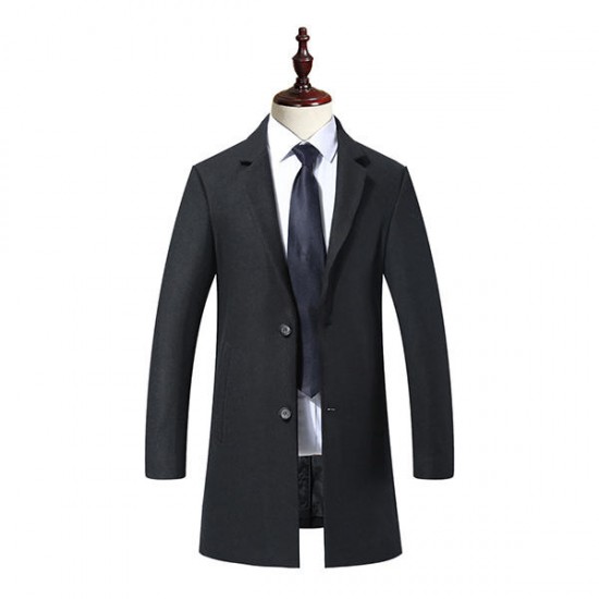 Man's Casual Business Fashion Warm Wool Trench Coat Medium Long Style Turn Down Collar Jacket