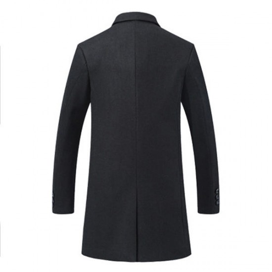 Man's Casual Business Fashion Warm Wool Trench Coat Medium Long Style Turn Down Collar Jacket