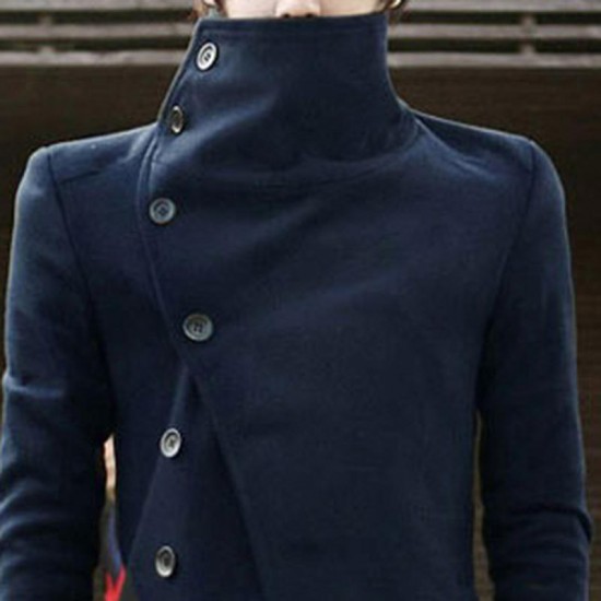 Men Mid-long Coat Solid Color Fashion Irregular Trench Coat