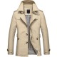 Mens Casual Single-breasted Trench Coat Turn-down Collar Slim Fit Cotton Overcoat