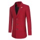 Mens Cotton Solid Color Mid Long Slim Fit Business Casual Trench Coat