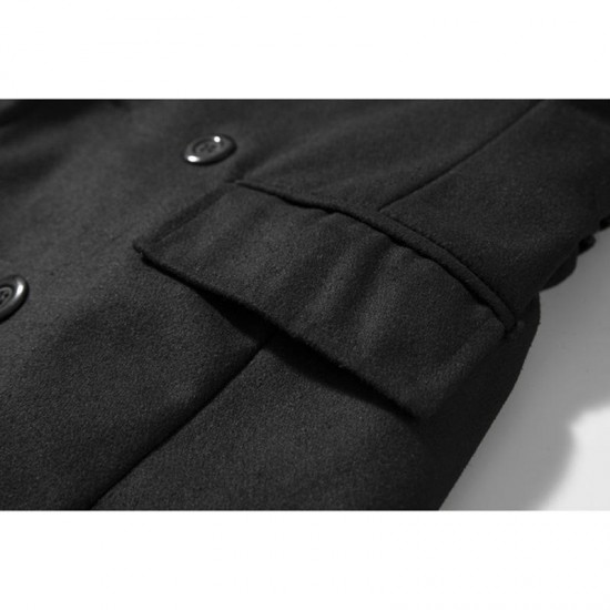 Mens Double Breasted Waistband Slim Mid Long Woolen Trench Coat