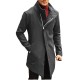 Men's Fashion Polyester Bias Zipper Solid Color Fit Mid Long Casual Trench Coat