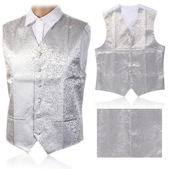 British Style Cashew Flower Printing Slim Fit Dress Waistcoat Tuxedo Vest