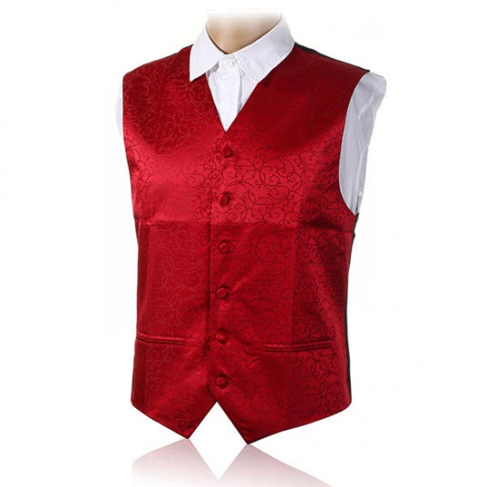 British Style Cashew Flower Printing Slim Fit Dress Waistcoat Tuxedo Vest