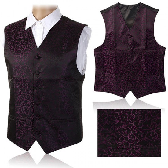 British Style Cashew Flower Printing Slim Fit Dress Waistcoat Tuxedo Vest