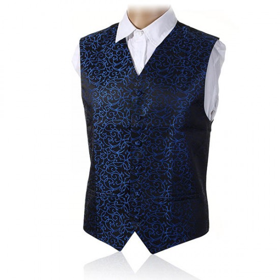 British Style Cashew Flower Printing Slim Fit Dress Waistcoat Tuxedo Vest