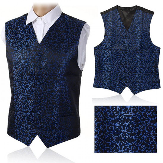 British Style Cashew Flower Printing Slim Fit Dress Waistcoat Tuxedo Vest