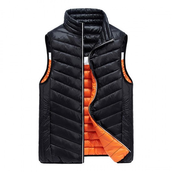 Casual Double Side Wearable Windproof Stand Collar Thick Warm Reversible Insulated Vest for Men