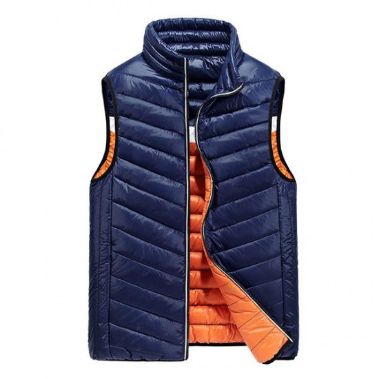 Casual Double Side Wearable Windproof Stand Collar Thick Warm Reversible Insulated Vest for Men