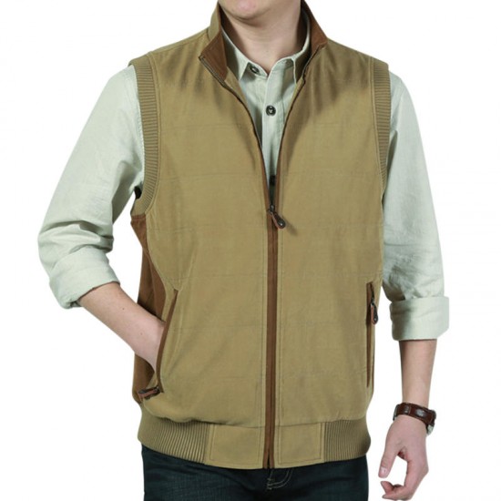 Casual Outdoor Cotton Stand Collar Vest Sleeveless Jacket for Men