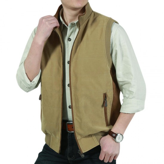 Casual Outdoor Cotton Stand Collar Vest Sleeveless Jacket for Men
