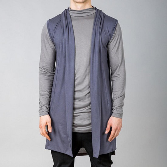 ChArmkpR Mens Casual Soft Draped Hooded Solid Color Sleeveless Vest