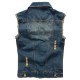 Denim Blue Slim Fit Plus Size Holes Ripped Stone Washed Chest Pockets Vest for Men