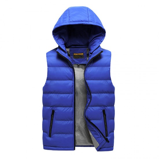 Fall Winter Thick Warm Padded Vest Removable Hood Sleeveless Quilted Coats