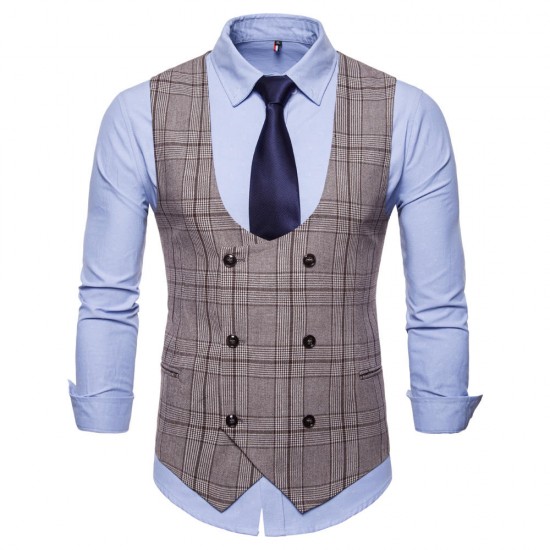 Fashion Business Plaid Waistcoat Suit Vest for Men