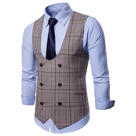 Fashion Business Plaid Waistcoat Suit Vest for Men