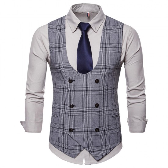 Fashion Business Plaid Waistcoat Suit Vest for Men