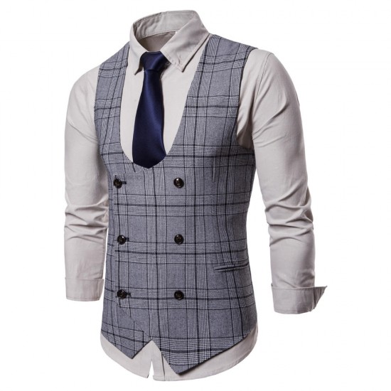 Fashion Business Plaid Waistcoat Suit Vest for Men