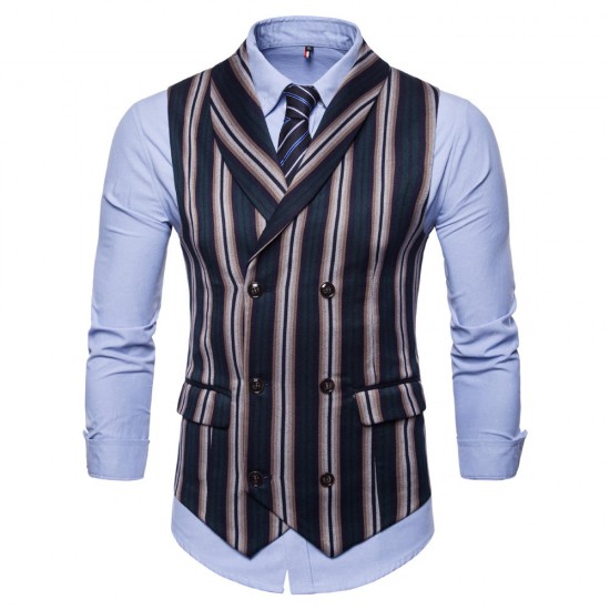 Fashion Business Stripe Printing Waistcoat Suit Vest for Men