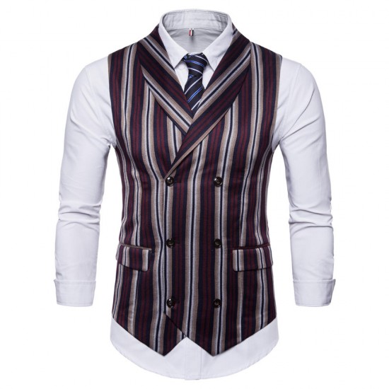 Fashion Business Stripe Printing Waistcoat Suit Vest for Men