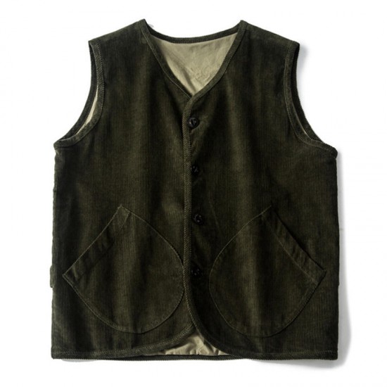 Men Single Breasted Corduroy Vintage Vest