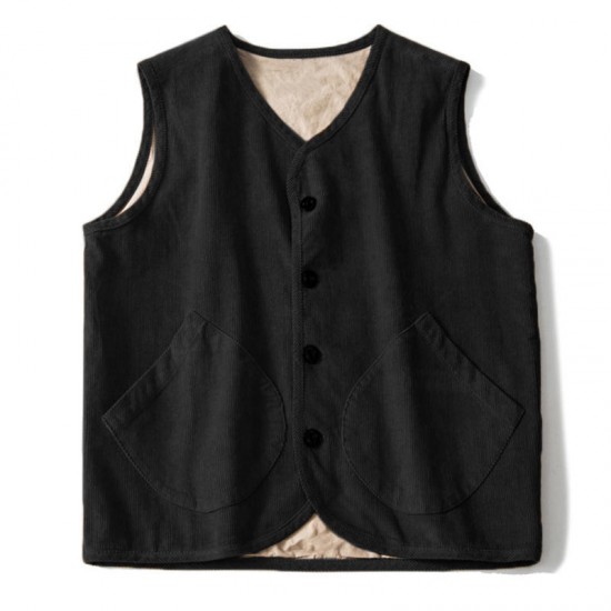 Men Single Breasted Corduroy Vintage Vest