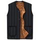 Mens Autumn Winter Fleece Thick Warm Black Solid Color V Neck Vest