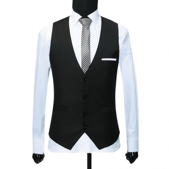 Mens Formal Business Waistcoat Slim Fit Single Breasted Solid Color Suit Vest