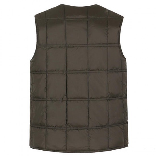 Mens Multi-pocket V-neck Cotton Paded Warm Casual Solid Color Vest