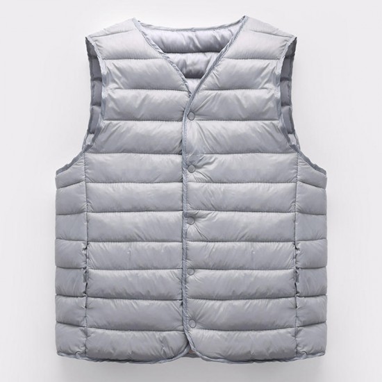Mens Winter Thermal Thickened Warm V Collar Solid Color Insulated Padded Vest