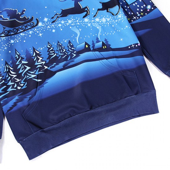 3D Christmas Deer Santa Ride Printing Hoodie Mens Casual Lovers Pullover Hoodies