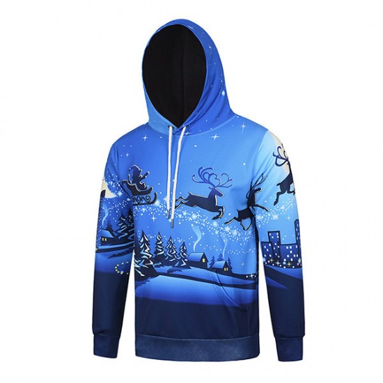 3D Christmas Deer Santa Ride Printing Hoodie Mens Casual Lovers Pullover Hoodies