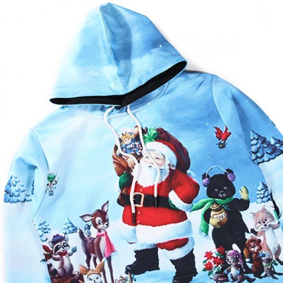 3D Christmas Santa Cartoon Animals Printing Hoodie Mens Fashion Casual Pullover Hoodies