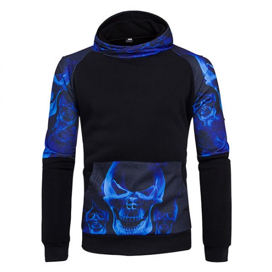 3D Skull Side Printed Hoodies Men's Loose Casual Sports Sweatshirt