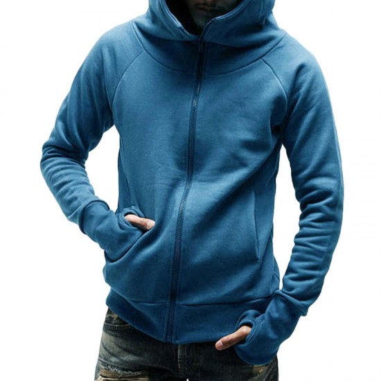 Autumn Fashion Cotton Loose Zipper Casual Thick Hooded Sweatshirt for Men