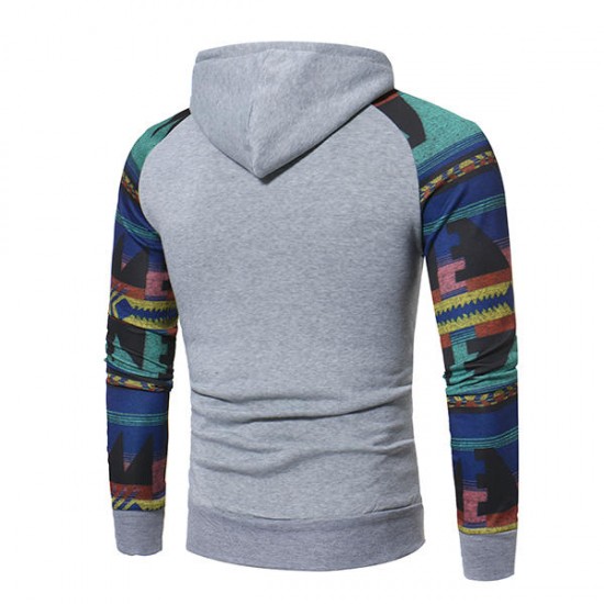 Autumn Folk Style Stylish Stitching Printed Raglan Hoodies Men's Casual Sports hooded Sweater