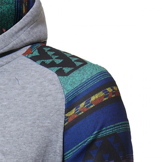 Autumn Folk Style Stylish Stitching Printed Raglan Hoodies Men's Casual Sports hooded Sweater