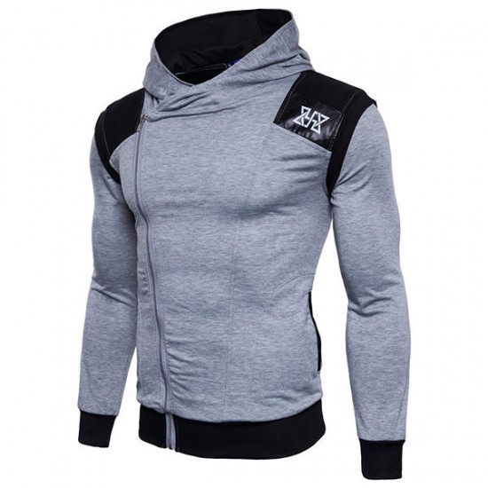 Autumn Winter European Mens Fashion Zipper Design Stitching Hoodies Sweatshirts