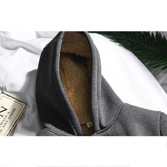 Autumn Winter Men's Warm Thick Cashmere Hoodies Sweater Outdoor Zip Up Fleece Lining Hoodies