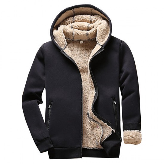 Autumn Winter Men's Warm Thick Cashmere Hoodies Sweater Outdoor Zip Up Fleece Lining Hoodies